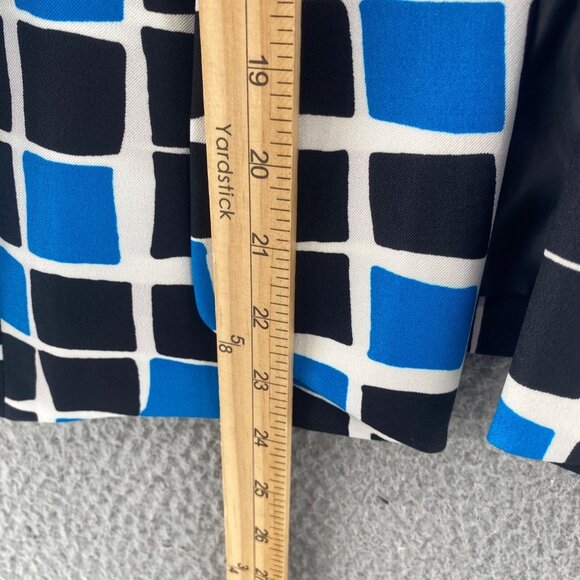 Kasper Blazer Womens 10 Blue Black Pattern Stretch 3/4 Sleeve Shawl Lapel Jacket - Picture 9 of 10